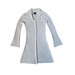 Coolwear Vintage Y2K Duster‎ Long Sweater Cardigan White Sparkle 2000s LG Knit